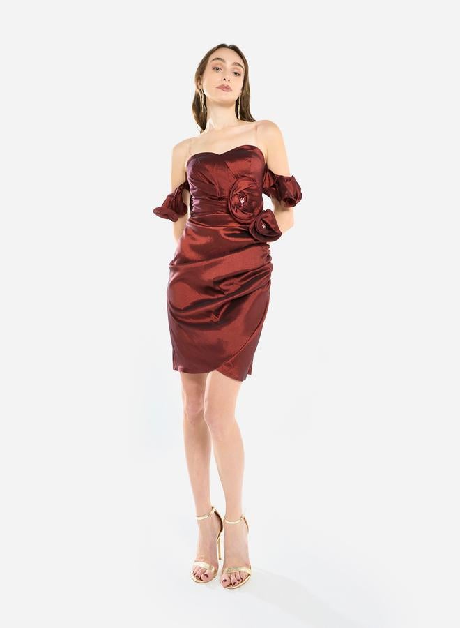 House of Moda Women Rosette Detail Satin Mini Dress - Image 3